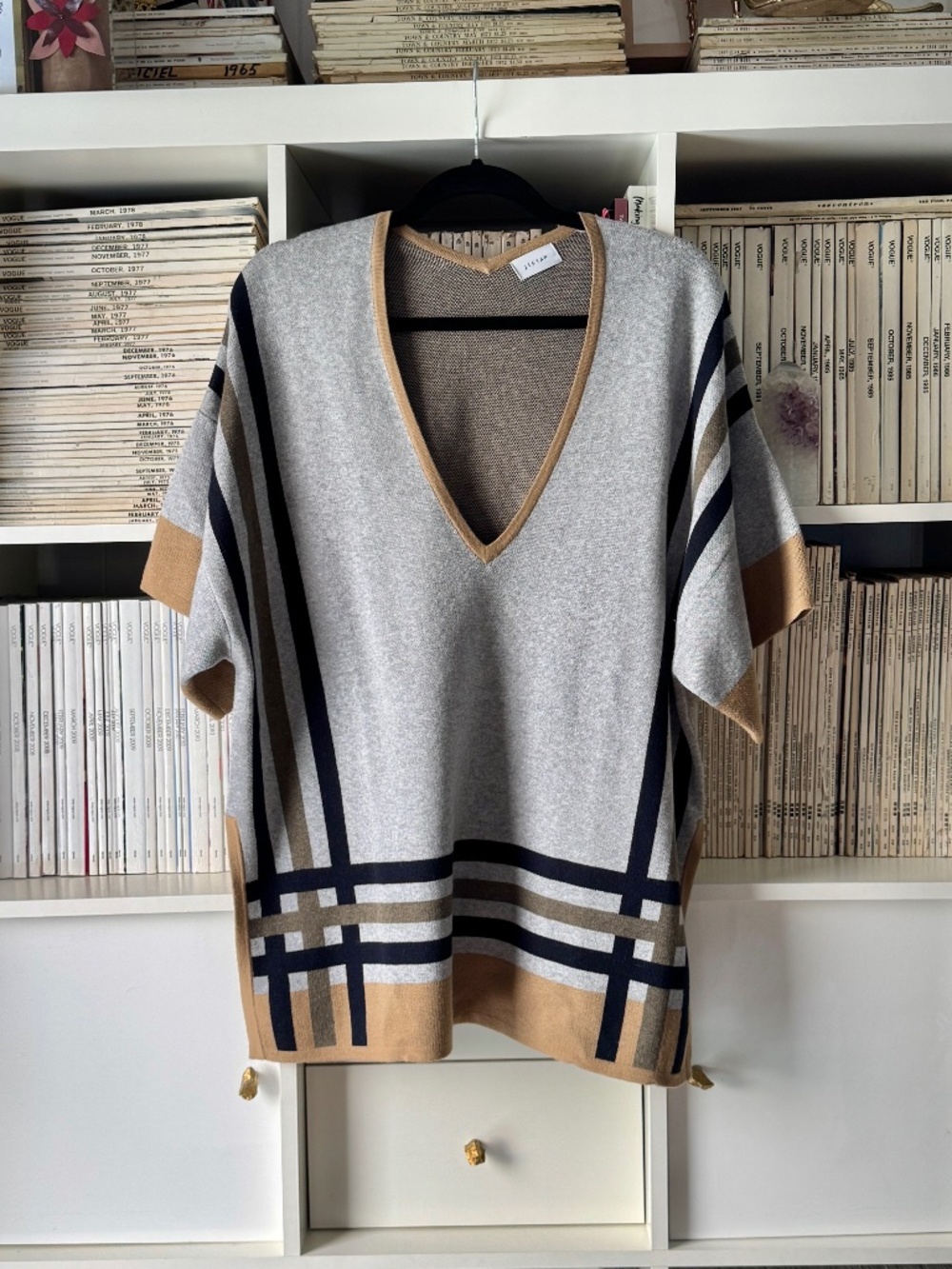 Jigsaw Poncho Sweater V-neck Oversized Casual Cool Boho Chic Western M-L - Picture 2 of 10
